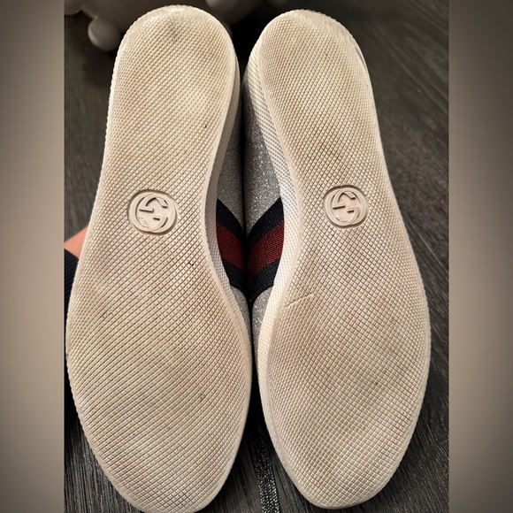 100% AUTH GUCCI BAMBI GLITTER STUD SILVER SNEAKERS Womens size 38 - Picture 6 of 9